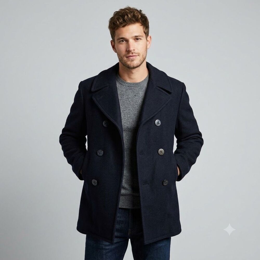USA Naval Issue 100% Wool Double Breasted Pea Coat Mens Size 42L Dark Navy VTG